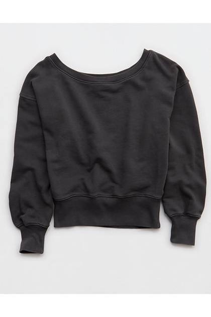 Aerie Go-To Off The Shoulder Sweatshirt Smoked Gray