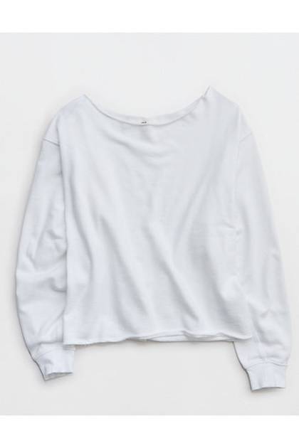 Aerie Alumni Off The Shoulder Sweatshirt White