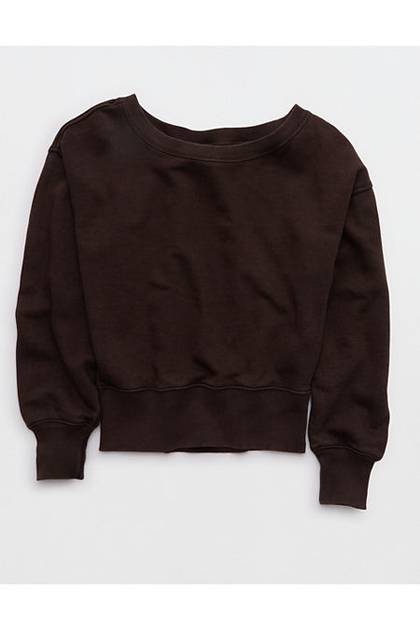 Aerie Go-To Off The Shoulder Sweatshirt Deep Earth