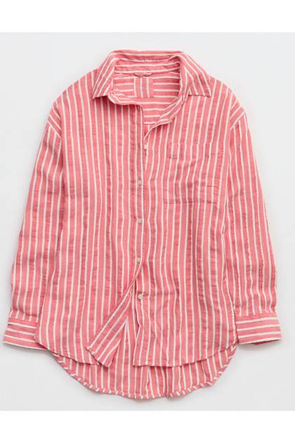 Aerie Day-Off Cover Up Shirt Rusty Peach