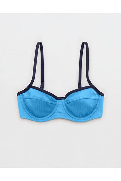 Aerie Unlined Underwire Ribbed Bikini Top Blue Plunge