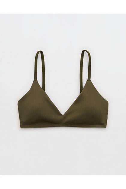 Aerie Skinny Strap Voop Ribbed Bikini Top Military Green