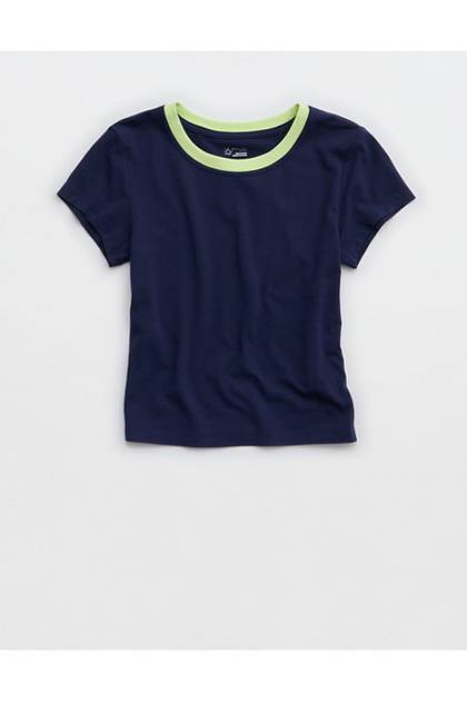 OFFLINE By Aerie Let's Stretch Ringer T-Shirt Royal Navy