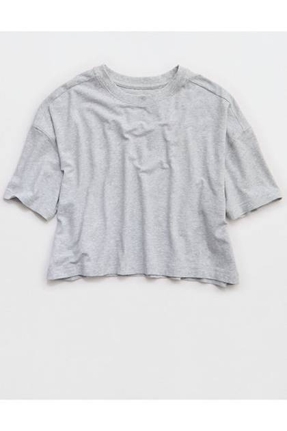 OFFLINE By Aerie Let's Stretch Cropped T-Shirt Medium Heather Gray