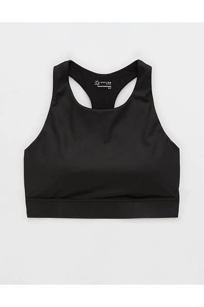 OFFLINE By Aerie Goals Gloss High Neck Sports Bra True Black