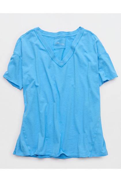 Aerie Oversized V-Neck Boyfriend T-Shirt Blue Vinyl