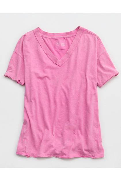 Aerie Oversized V-Neck Boyfriend T-Shirt Hot Fuchsia