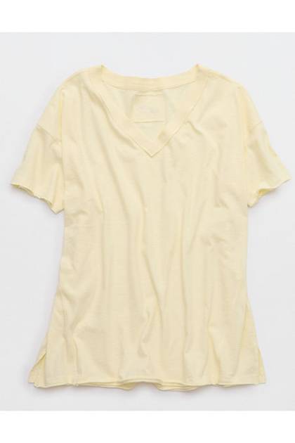 Aerie Oversized V-Neck Boyfriend T-Shirt Cozy Yellow