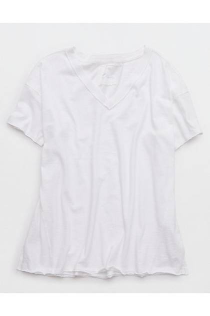 Aerie Oversized V-Neck Boyfriend T-Shirt White