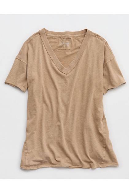 Aerie Oversized V-Neck Boyfriend T-Shirt Toasted Almond