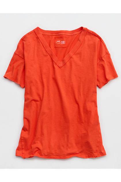 Aerie Oversized V-Neck Boyfriend T-Shirt Orange Flare
