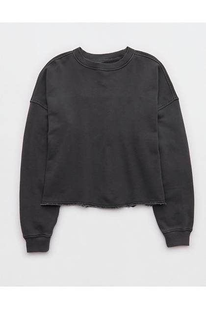 Aerie Festival Fringe Crew Sweatshirt Smoked Gray