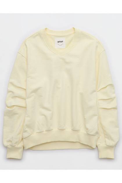 Aerie Jet Setter V Neck Sweatshirt Cozy Yellow