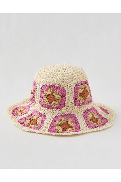 Aerie Geo Flower Straw Hat Multi