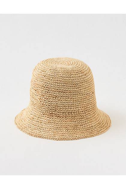 Aerie Straw Crochet Bucket Hat Natural