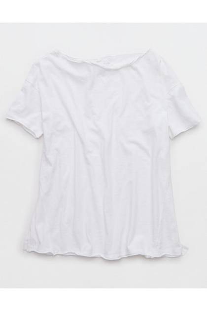 Aerie Off The Shoulder Oversized Boyfriend T-Shirt White