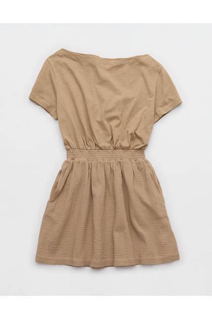 Aerie Off The Shoulder Mini Dress Toasted Almond