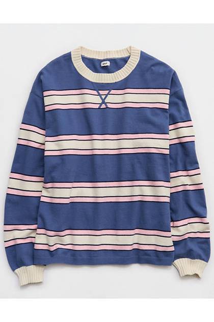 Aerie Sunday Soft Crew Sweater Marbled Blue