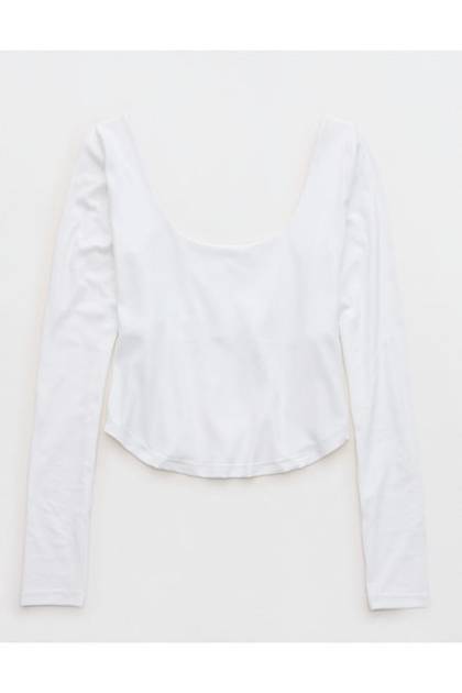 OFFLINE By Aerie Real Me Double Scoop Long Sleeve T-Shirt White