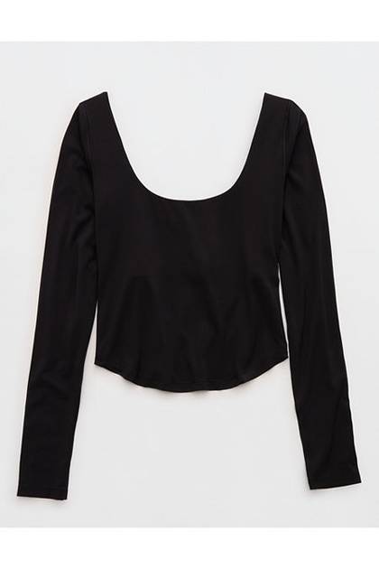 OFFLINE By Aerie Real Me Double Scoop Long Sleeve T-Shirt True Black