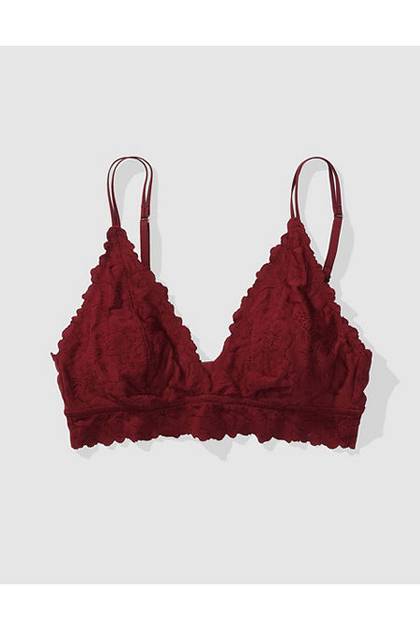 Show Off Rosey Lace Padded Plunge Bralette Deep Cherry
