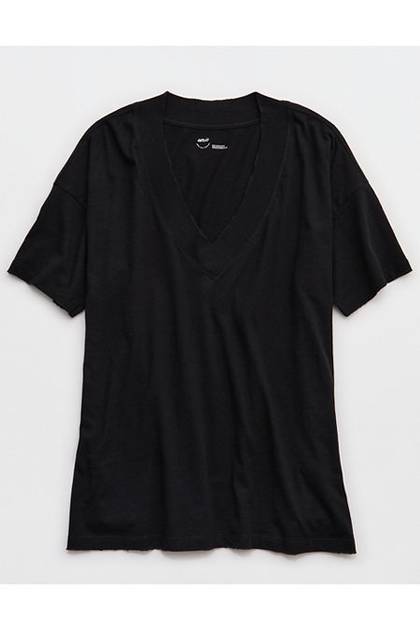 Aerie Basic V-Neck Boyfriend T-Shirt Black