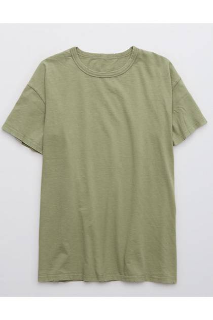 Aerie Distressed Basic Boyfriend T-Shirt Faded Olive