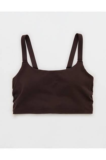 OFFLINE By Aerie The Hugger Ruched Longline Sports Bra Deep Earth