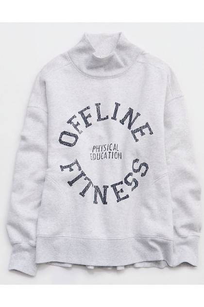 OFFLINE By Aerie Cloud Fleece Oversized Mockneck Sweatshirt Light Gray
