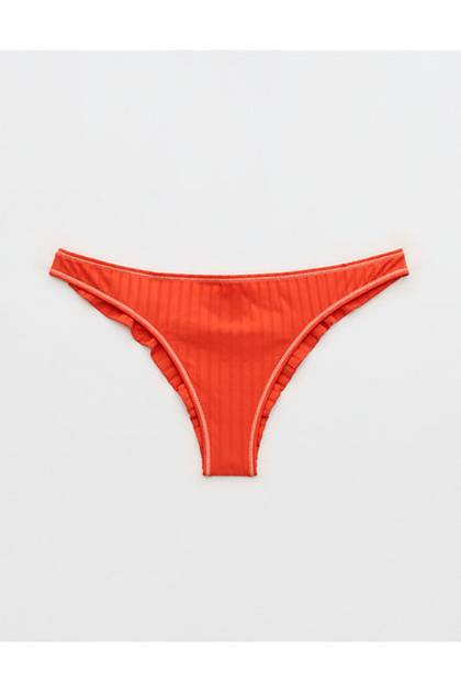 Aerie Ribbed Happy Cheeks Bikini Bottom Orange Flare
