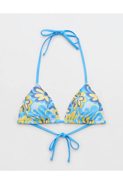 Aerie String Triangle Bikini Top Blue Plunge