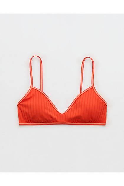 Aerie Skinny Strap Voop Ribbed Bikini Top Orange Flare