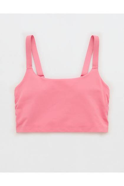 OFFLINE By Aerie The Hugger Ruched Longline Sports Bra Playful Pink