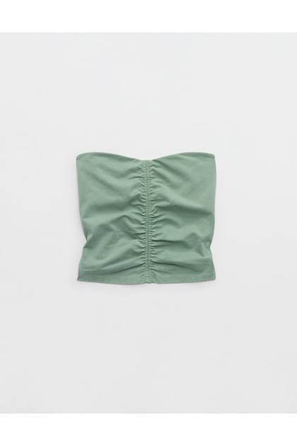 OFFLINE By Aerie OG Cotton Ruched Tube Top Hiker Olive