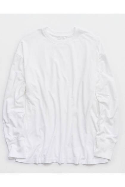 OFFLINE By Aerie Let's Stretch Long Sleeve Boyfriend T-Shirt White