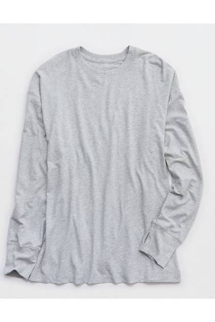 OFFLINE By Aerie Let's Stretch Long Sleeve Boyfriend T-Shirt Medium Heather Gray