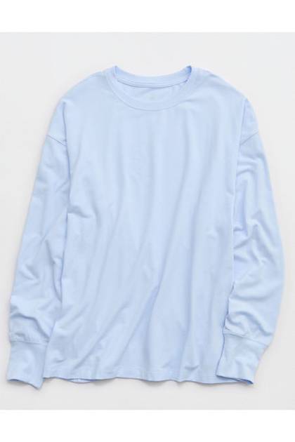 OFFLINE By Aerie Let's Stretch Long Sleeve Boyfriend T-Shirt Eyelet Blue