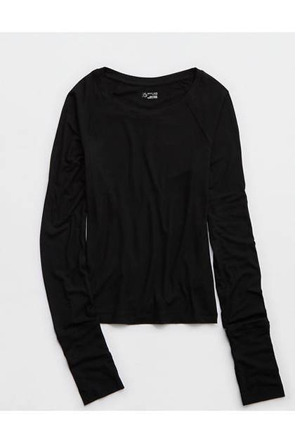 OFFLINE By Aerie Thumbs Up Fitted Ribbed T-Shirt True Black