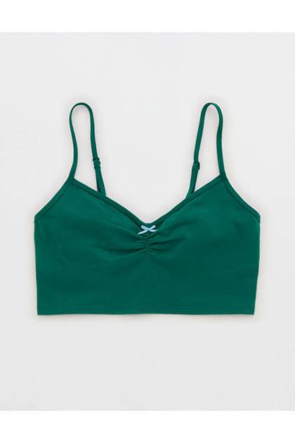 Superchill Cotton Ruched Bra Top Deep Forest