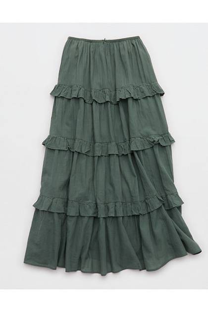 Aerie Ready To Ruffle Tiered Midaxi Skirt Royal Palm