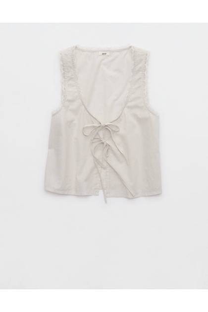 Aerie Off-Duty Poplin Tie Front Tank Top Soft Muslin