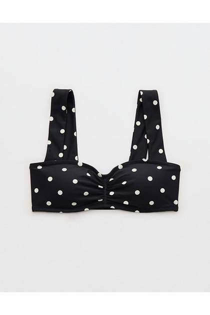 Aerie Ruched Wide Strap Bandeau Bikini Top True Black