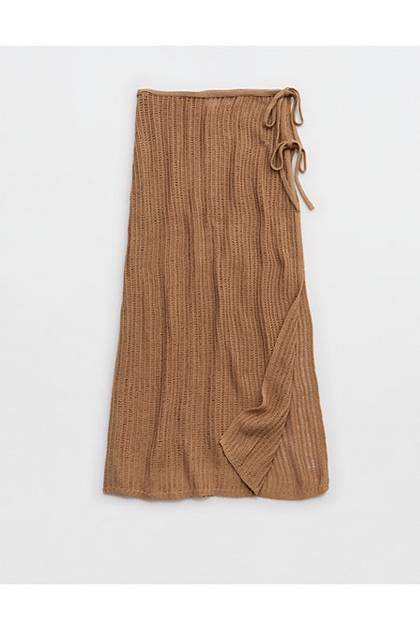 Aerie Crochet Wrap Sarong Toasted Almond