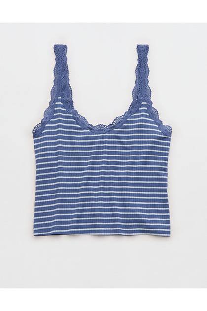 Superchill Modal Rib Lace Trim Tank Top Marbled Blue