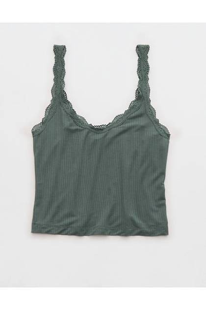 Superchill Modal Rib Lace Trim Tank Top Royal Palm