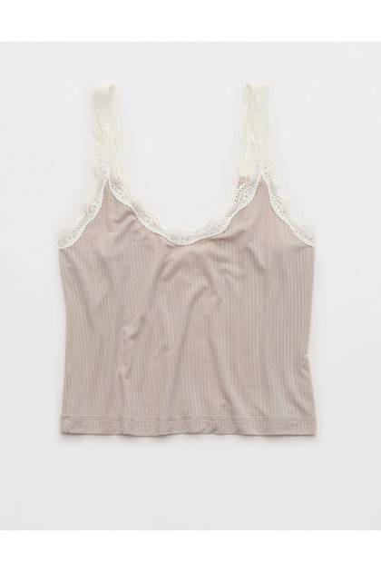 Superchill Modal Rib Lace Trim Tank Top Stone Harbor