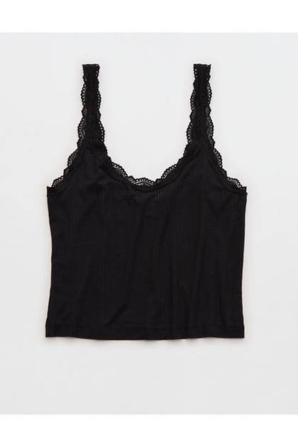 Superchill Modal Rib Lace Trim Tank Top True Black
