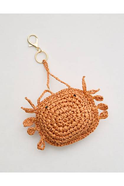 Aerie Straw Crab Bag Charm Orange