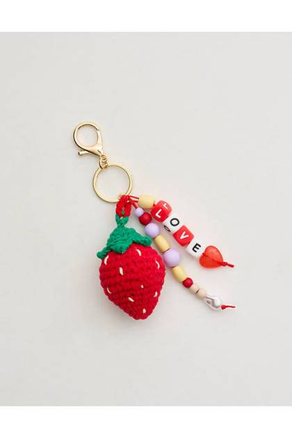 Aerie Crochet Strawberry Bag Charm Red