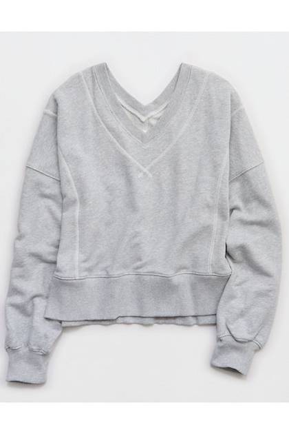 Aerie Go-To V Neck Sweatshirt Medium Heather Gray